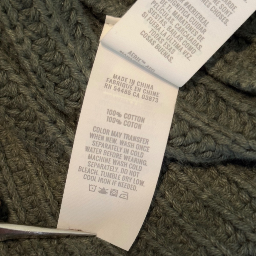 Aerie Sage Green Cable Knit V-Neck Sweater Women's Large Cotton Oversized Earthy - Picture 7 of 10